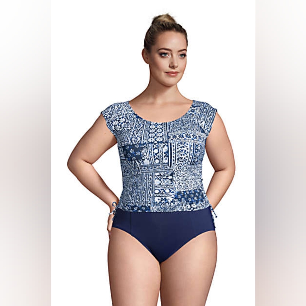 Land's End plus cap sleeve tankini top